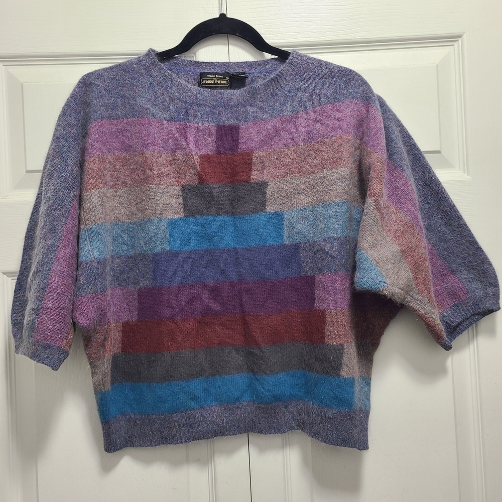 Jeanne Pierre Multicolor Knit Sweater M Lambswool Angora Rabbit Hair Nylon Blend